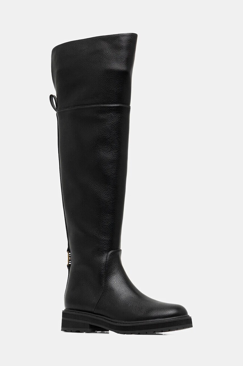 Vysoké čižmy Twinset čierna farba, na plochom podpätku, 252TGT124