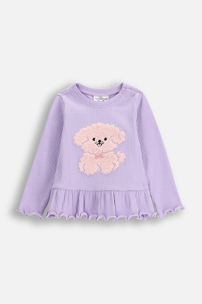 Blúzka pre bábätká Coccodrillo fialová farba, s potlačou, HAPPY PUPPY GIRL NEWBORN