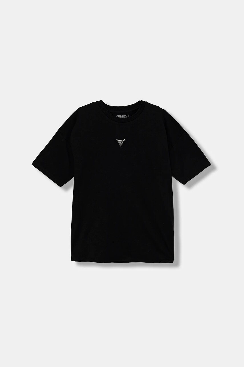 Detské bavlnené tričko Guess čierna farba, s nášivkou, L5BI16 KCNQ4