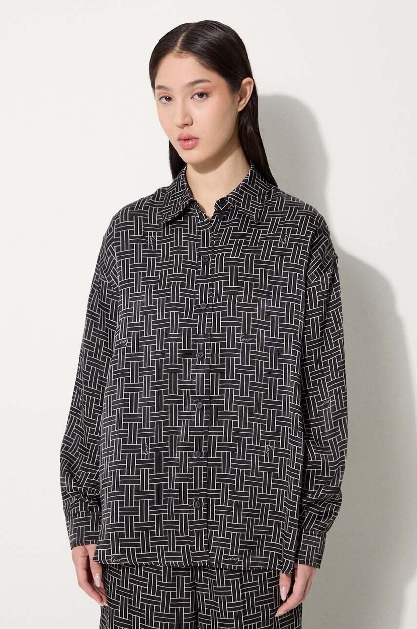 Košeľa Kenzo Weave Dropped Shoulders Shirt dámska, čierna farba, voľný strih, s klasickým golierom, FE62CH2479R1.99