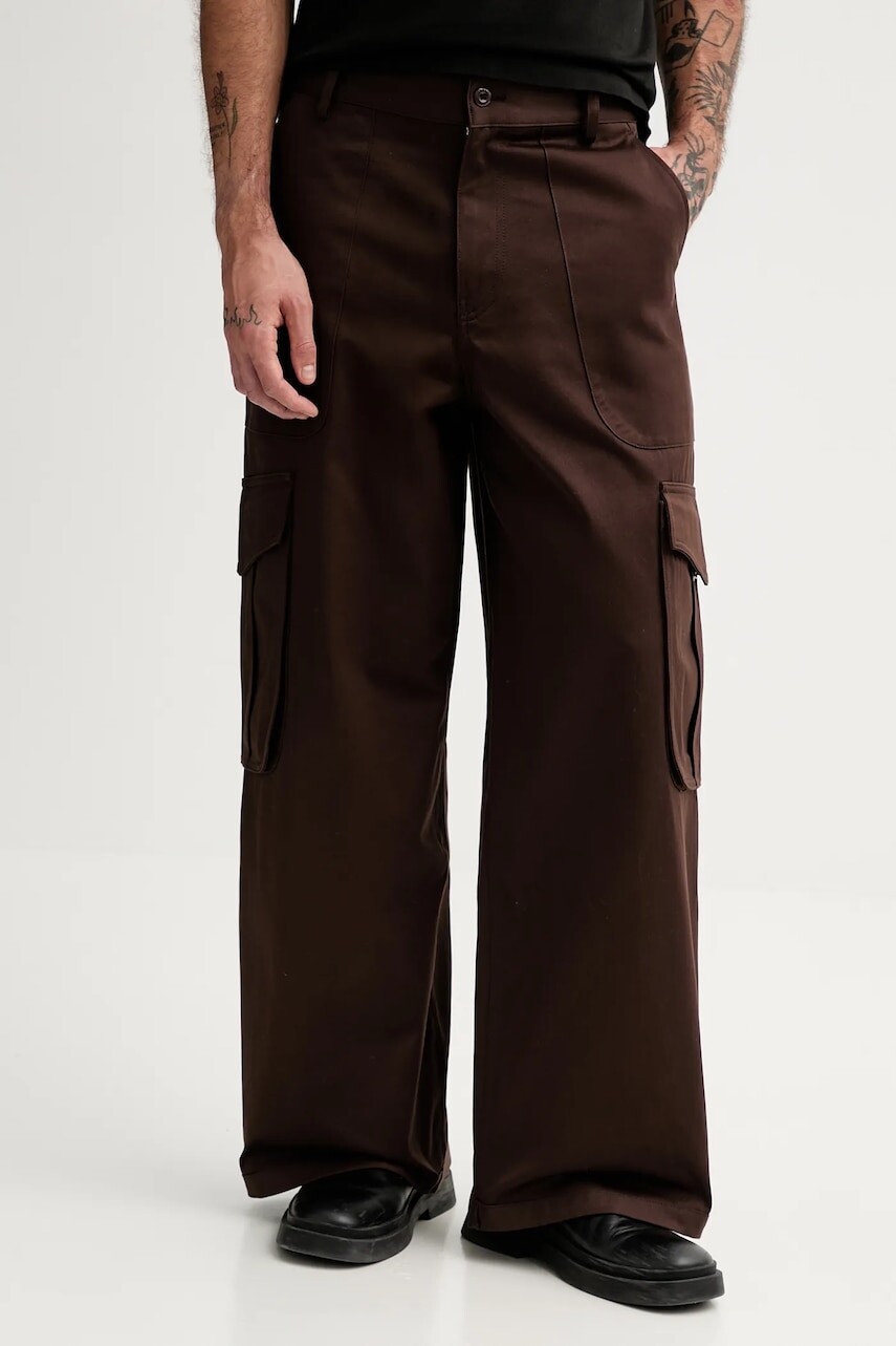 Bavlnené nohavice Kenzo pánske, hnedá farba, strih cargo, FF55PA2449GF.90