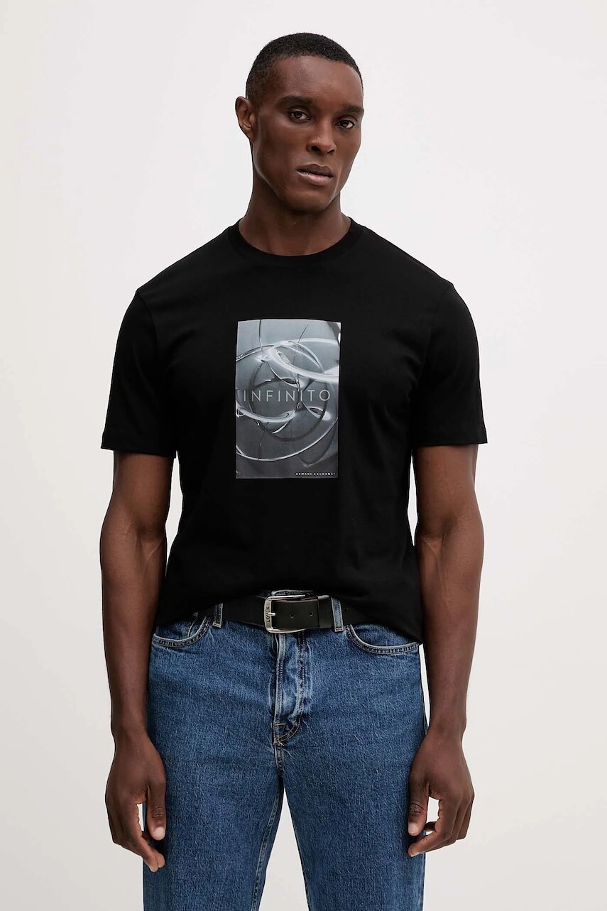 Bavlnené tričko Armani Exchange pánske, čierna farba, s potlačou, XM001470 AF10362