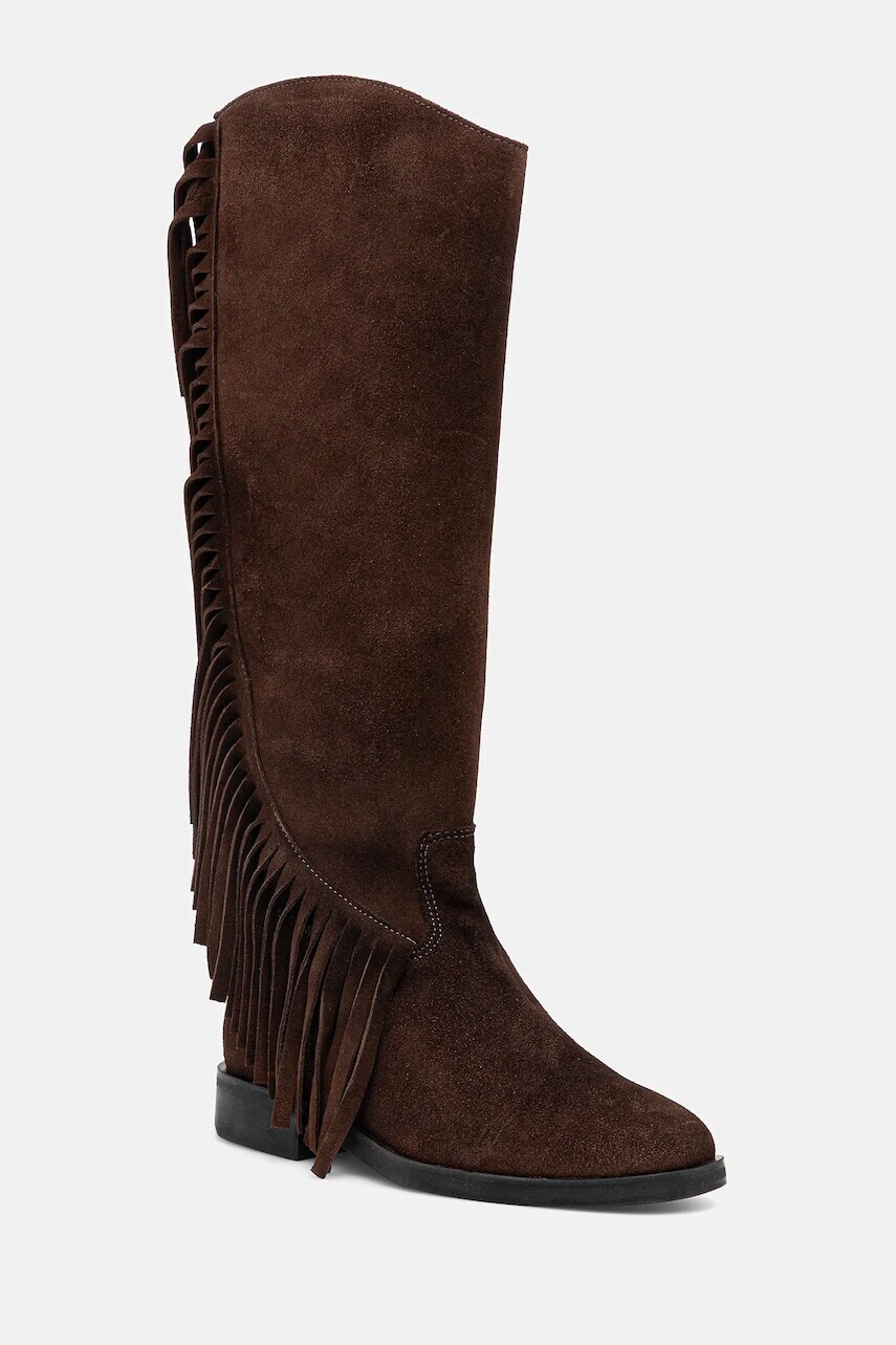 Semišové čižmy Steve Madden Nigella hnedá farba, na plochom podpätku, 11004914