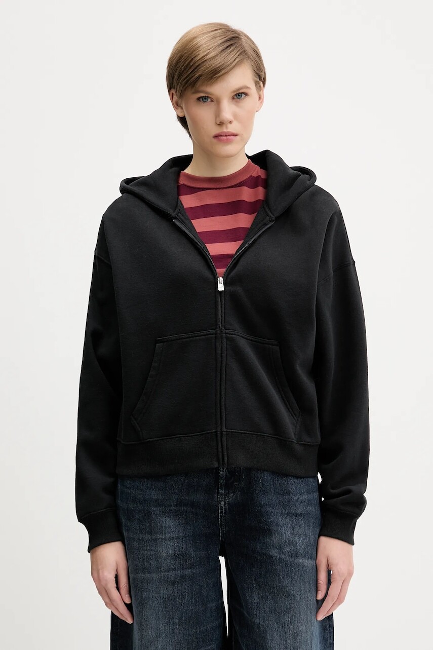 Mikina Hollister Co. čierna farba, s kapucňou, jednofarebná, KI352-5171-900