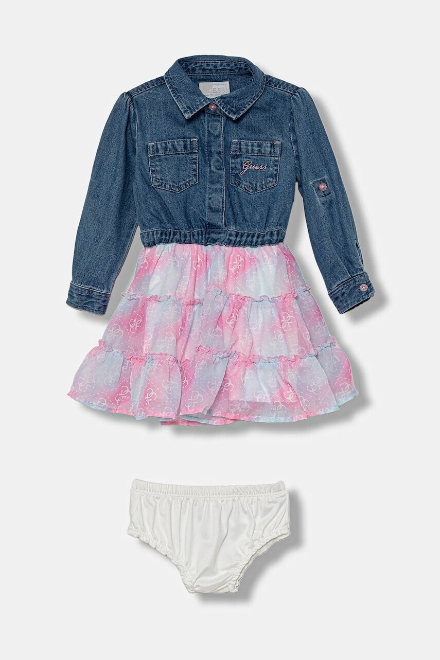 Dievčenské šaty Guess modrá farba, mini, áčkový strih, A5YK03 D4EU0