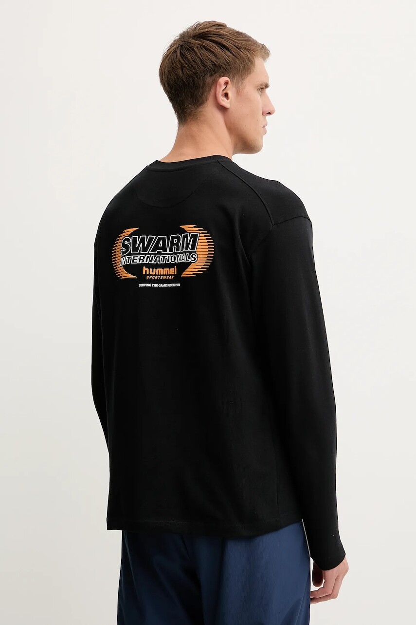 Bavlnená mikina Hummel čierna farba, s potlačou, 230028