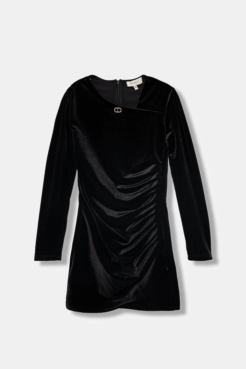 Detské zamatové šaty Twinset čierna farba, mini, priliehavé, 252GJ2035