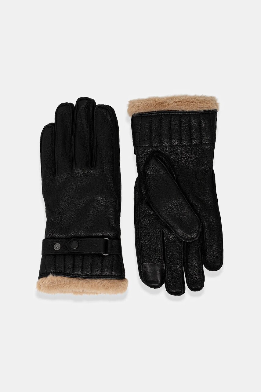 Kožené rukavice Barbour čierna farba, MGL0013