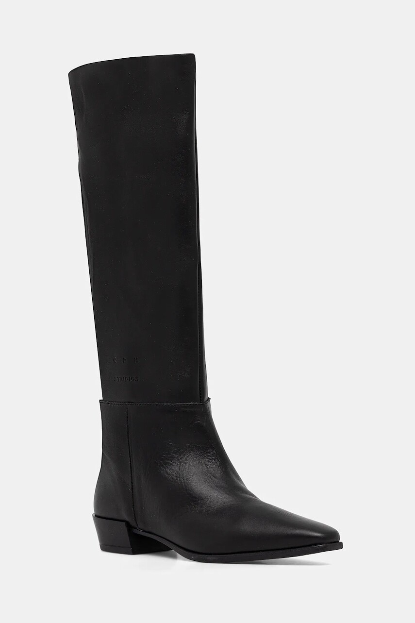 Kožené čižmy Copenhagen čierna farba, na plochom podpätku, CPH295 leather