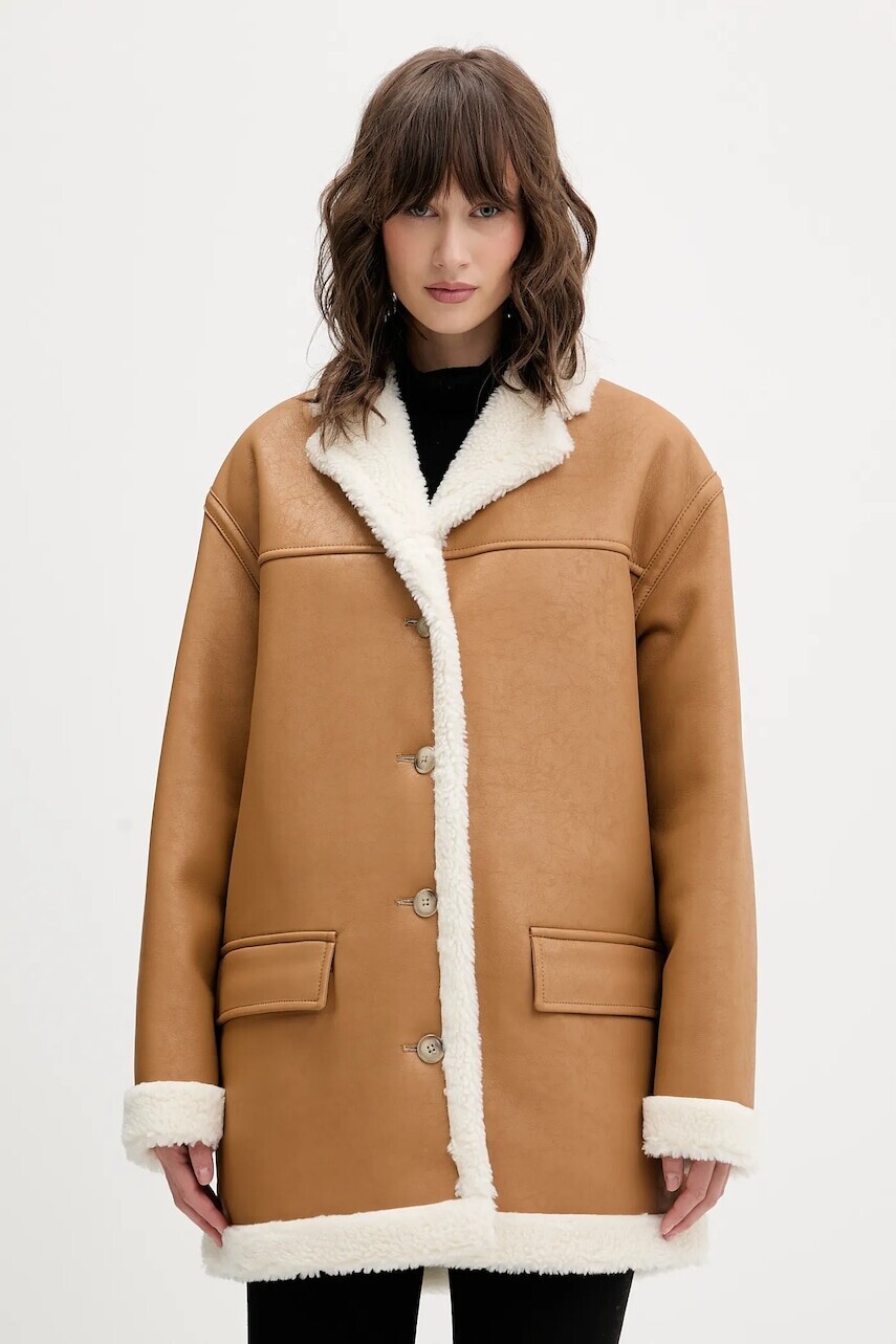 Kabát HUGO béžová farba, 50546743