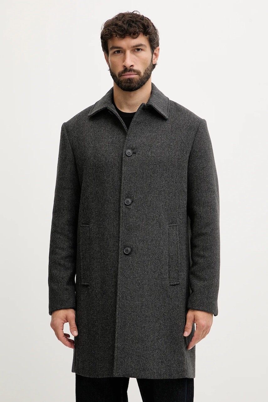 Kabát s prímesou vlny United Colors of Benetton šedá farba, 2C4VUN06U