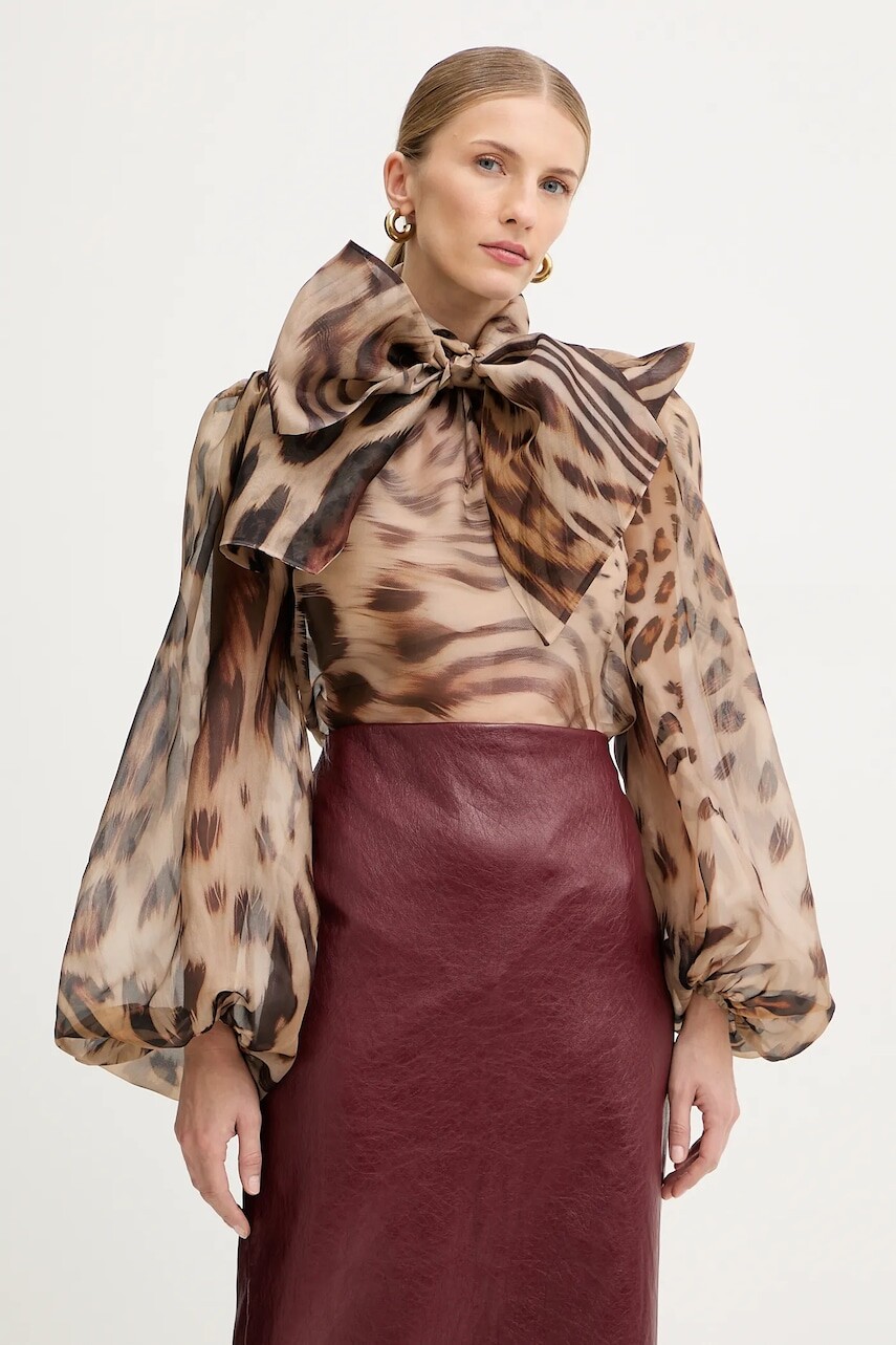 Hodvábna blúzka Retrofete Peregrine béžová farba, vzorovaná, R-FW25-11912-11