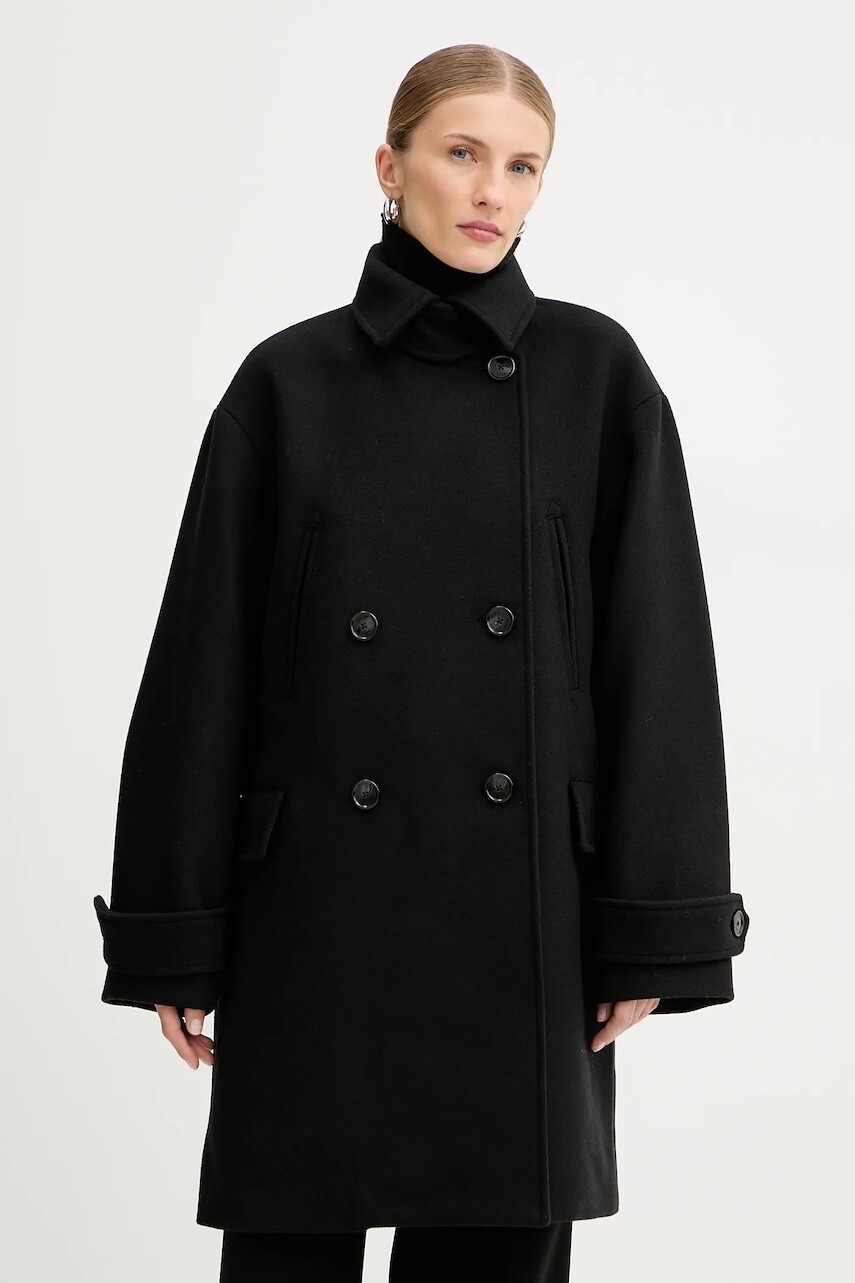 Kabát s prímesou vlny BOSS Orange čierna farba, 50548650