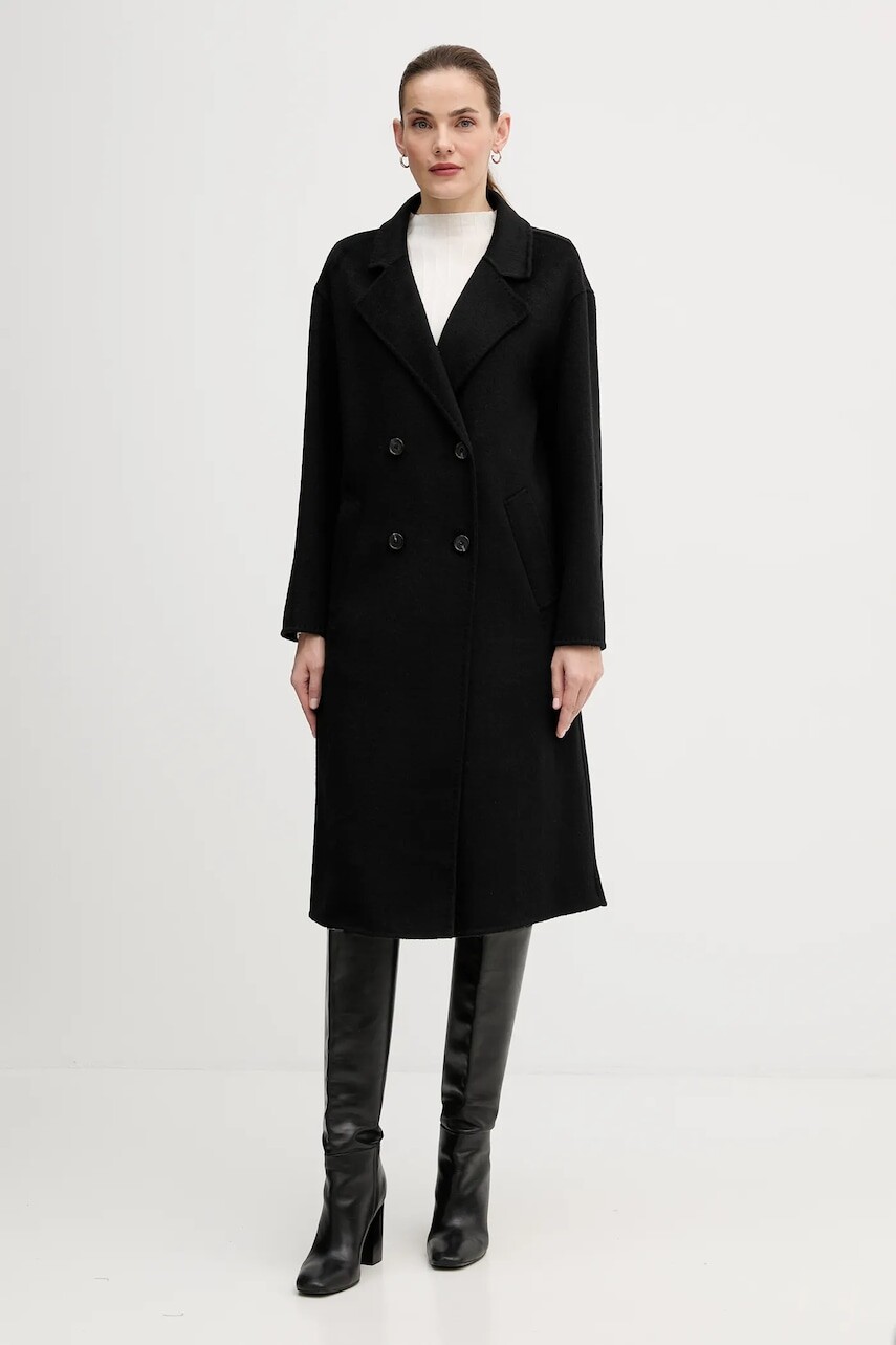 Kabát s prímesou vlny Gaudi čierna farba, 521FD35010