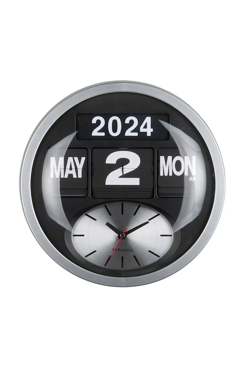 Nástenné hodiny Karlsson Round Flip 32,5 cm šedá farba