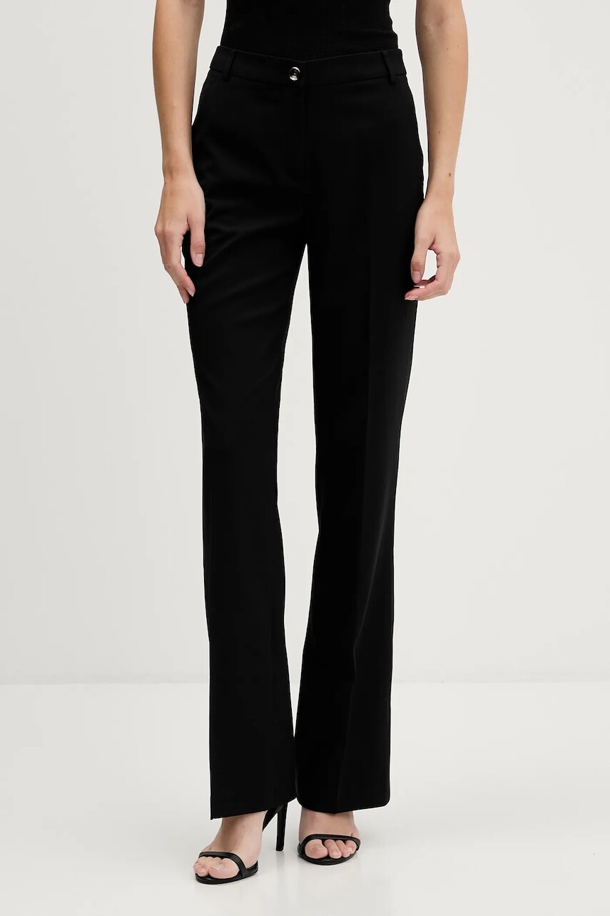 Nohavice s prímesou vlny Sisley čierna farba, rovný strih, vysoký pás, 41YPLF083