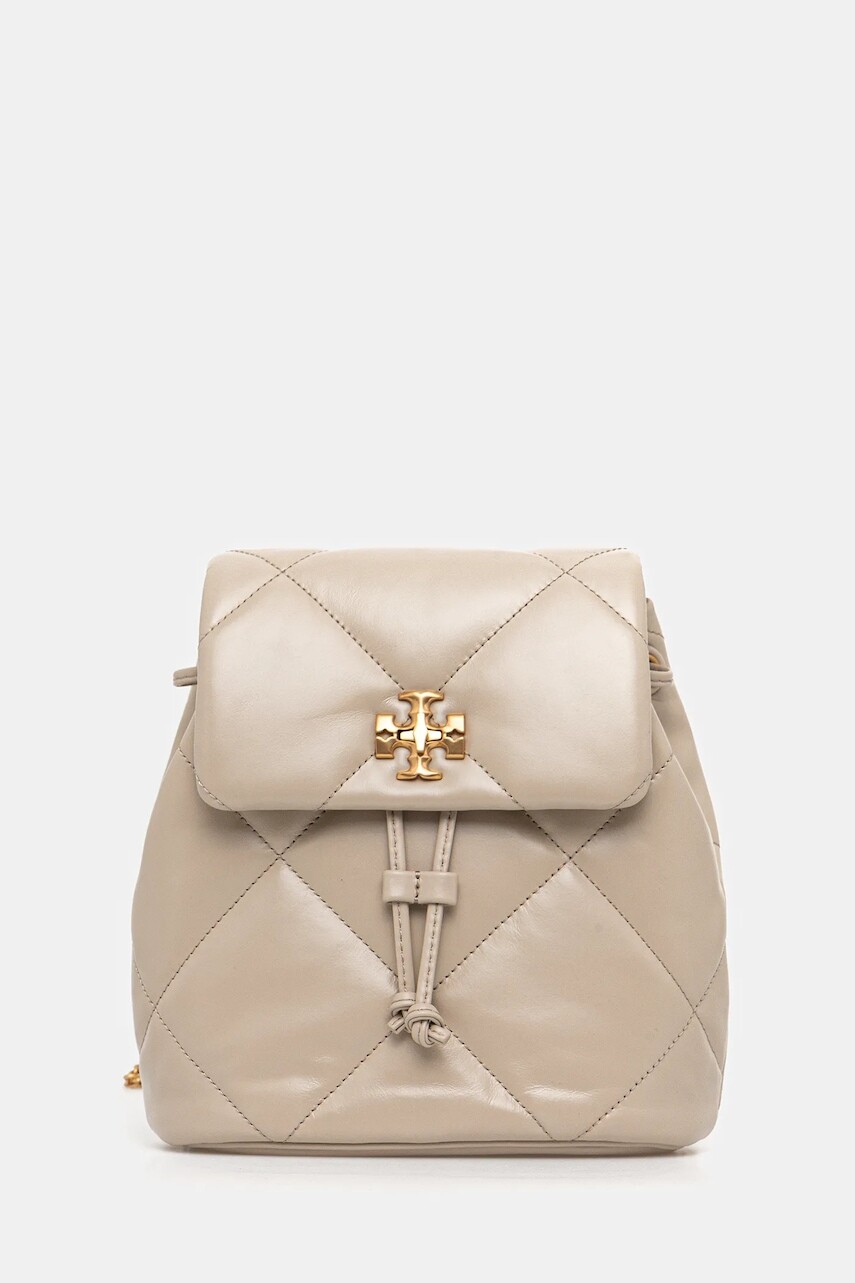 Kožený ruksak Tory Burch Kira Diamond béžová farba, malý, jednofarebný, 170485-250