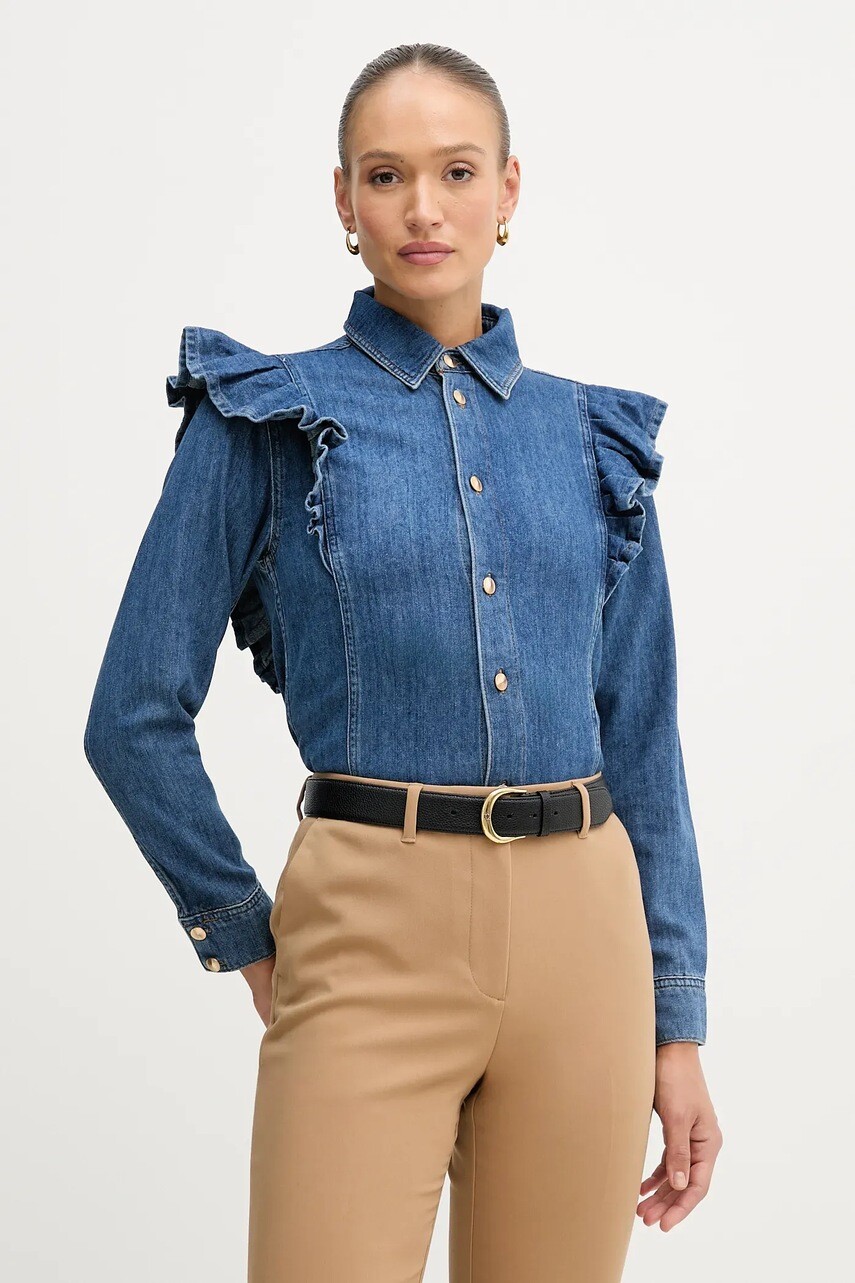 Bavlnená košeľa Sisley tmavomodrá farba, regular, s klasickým golierom, 53GELQ09N