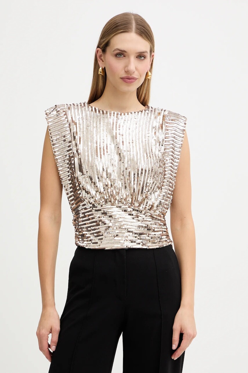 Blúzka BOSS Orange zlatá farba, s nášivkou, 50548318