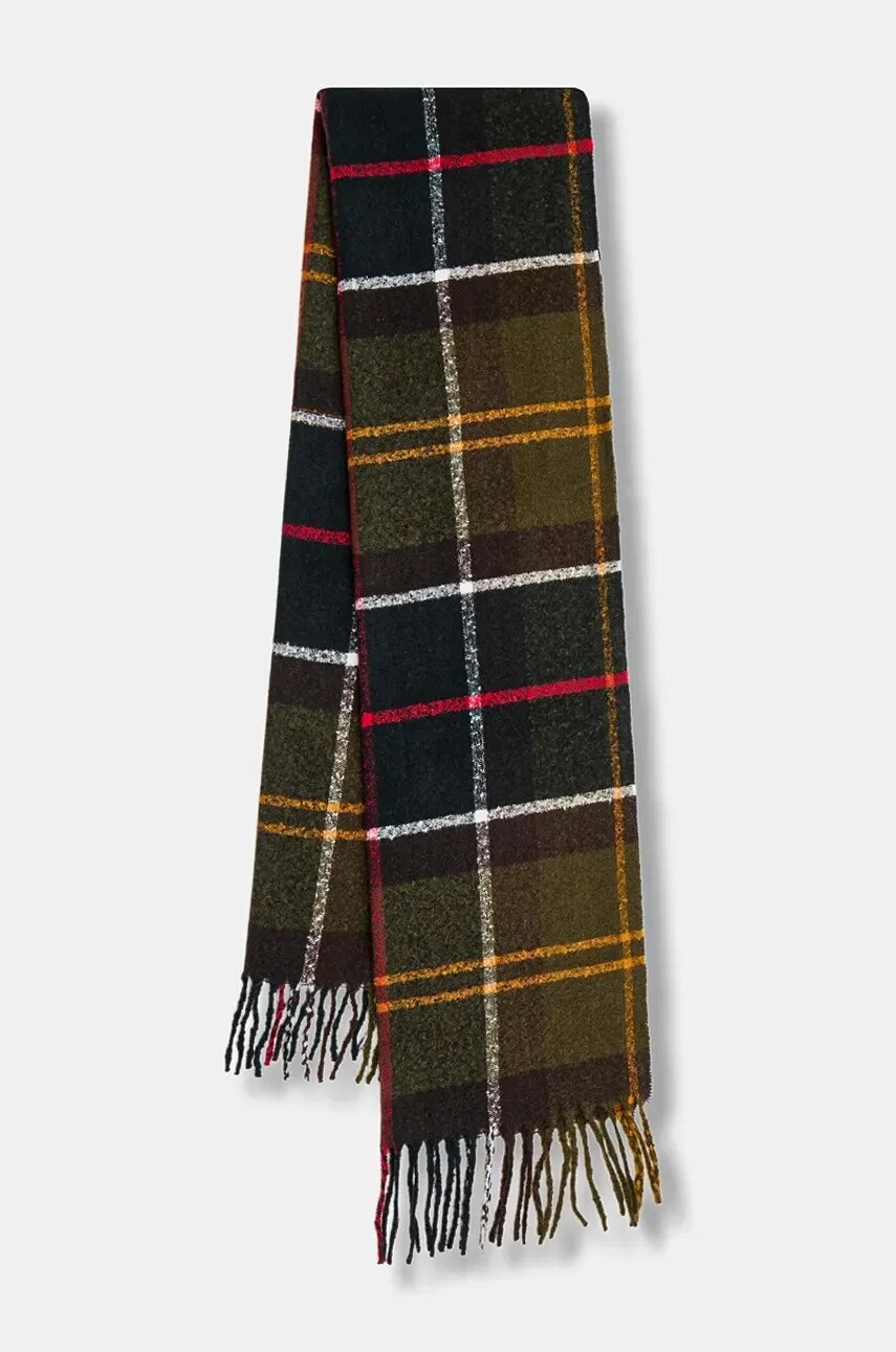 Šál Barbour zelená farba, vzorovaný, LSC0476