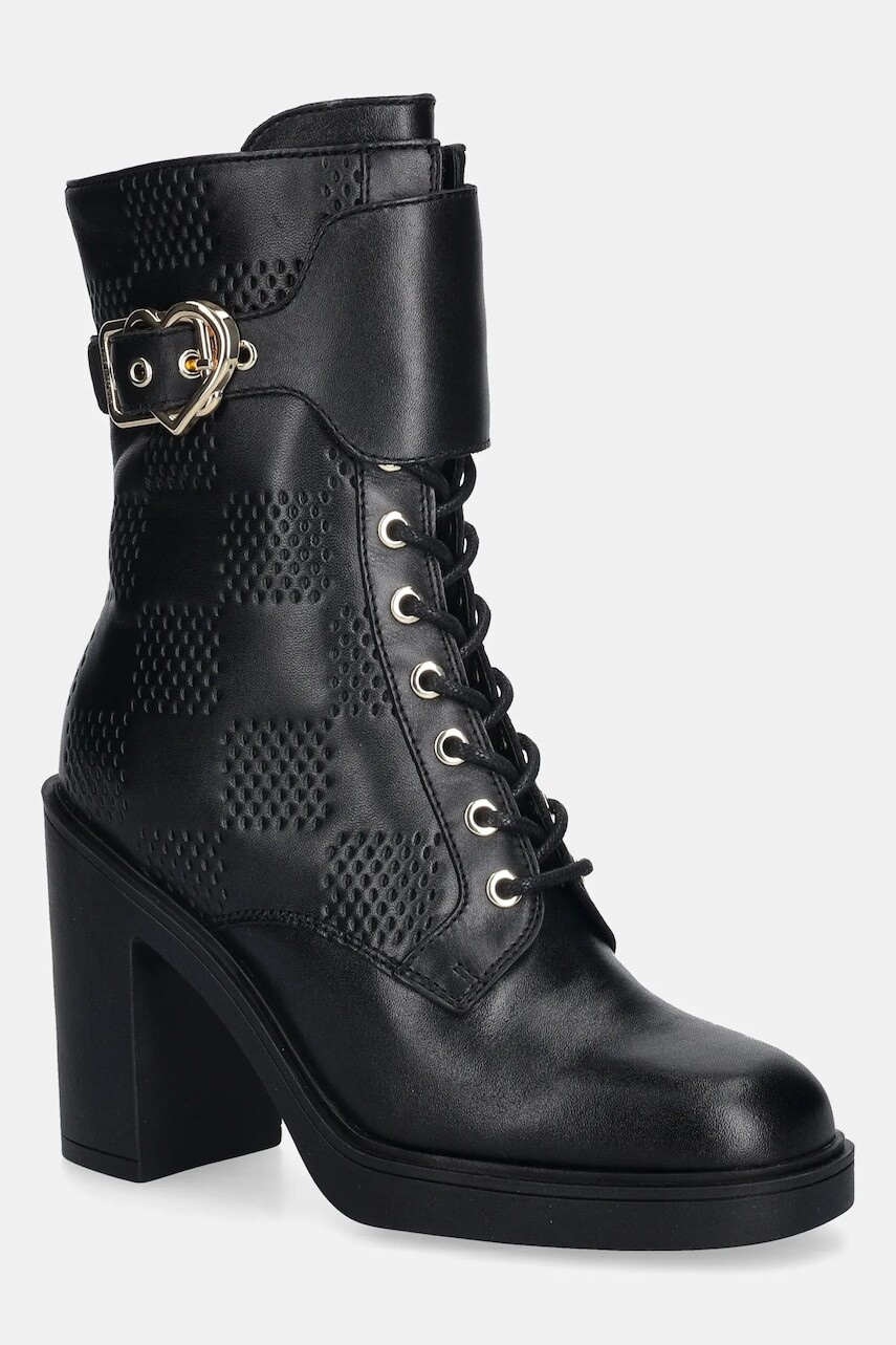 Kožené členkové topánky Love Moschino čierna farba, na podpätku, JA2435AG0NIA0000