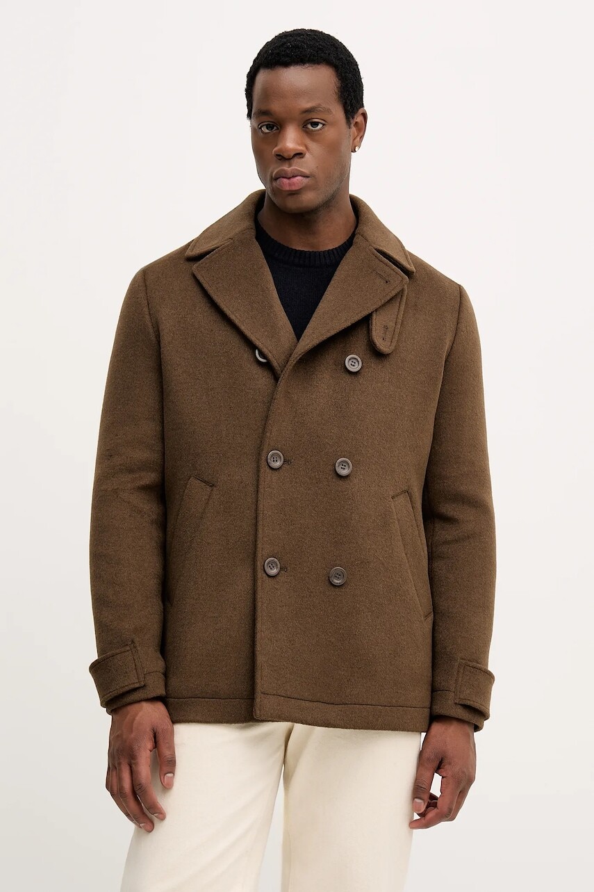 Kabát s prímesou vlny Guess hnedá farba, M5BL2J W2242