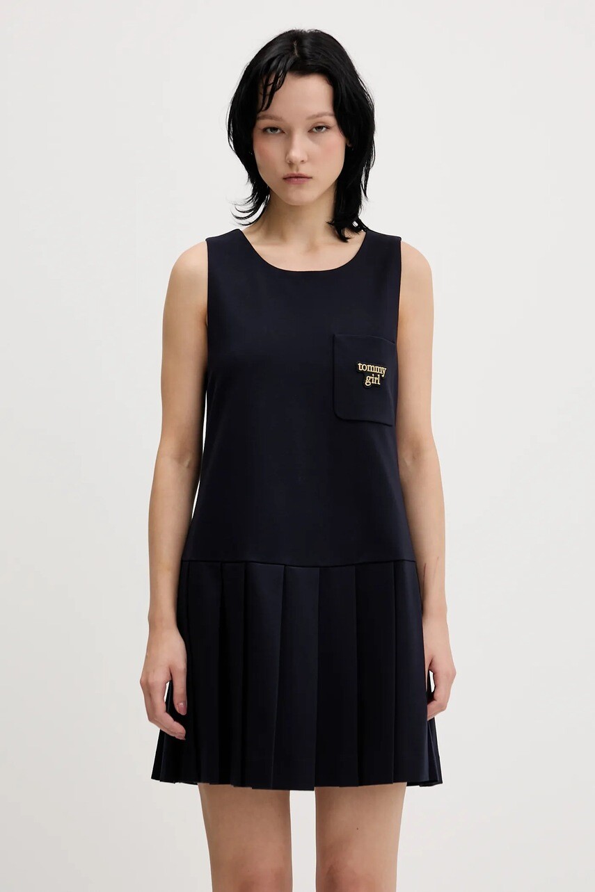 Šaty Tommy Jeans tmavomodrá farba, mini, áčkový strih, DW0DW22496