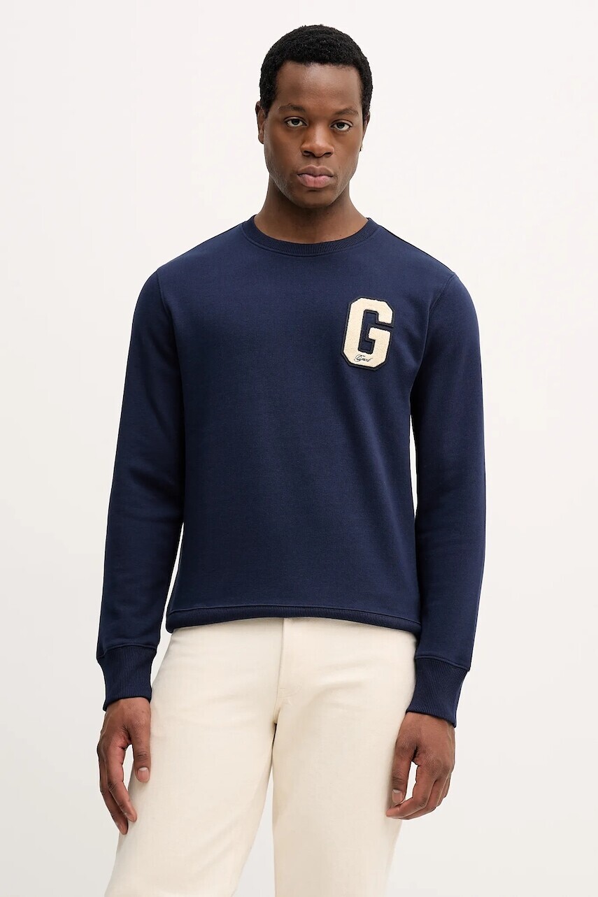 Mikina Gant tmavomodrá farba, s nášivkou, 2067062