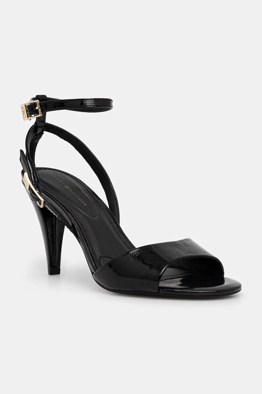 Kožené lodičky Tommy Hilfiger TH ELEGANT PATENT SANDAL čierna farba, FW0FW08961