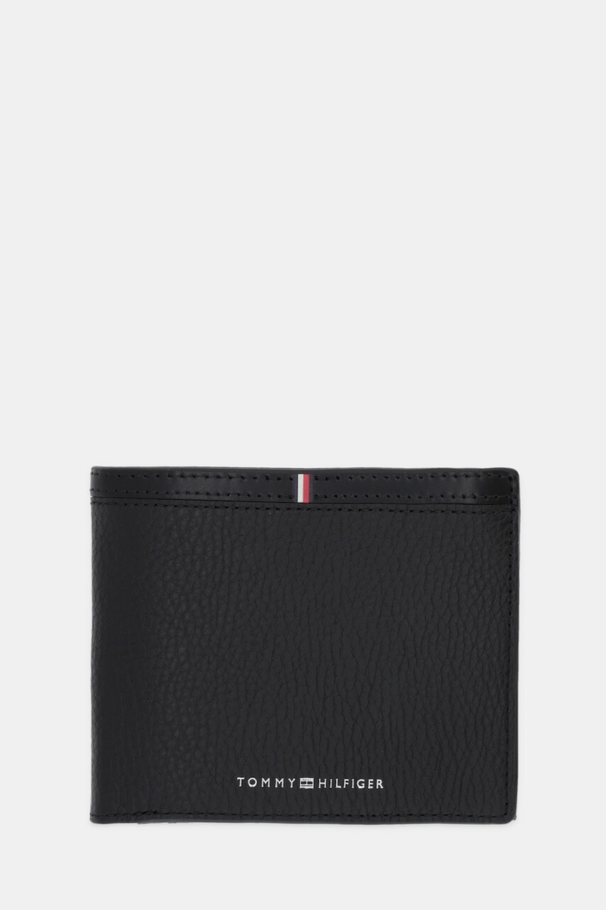 Kožená peňaženka Tommy Hilfiger čierna farba, AM0AM13969