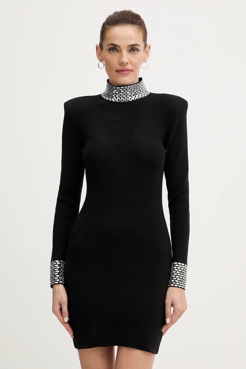 Šaty s prímesou vlny Retrofete Corinth čierna farba, mini, priliehavé, FW24-10043