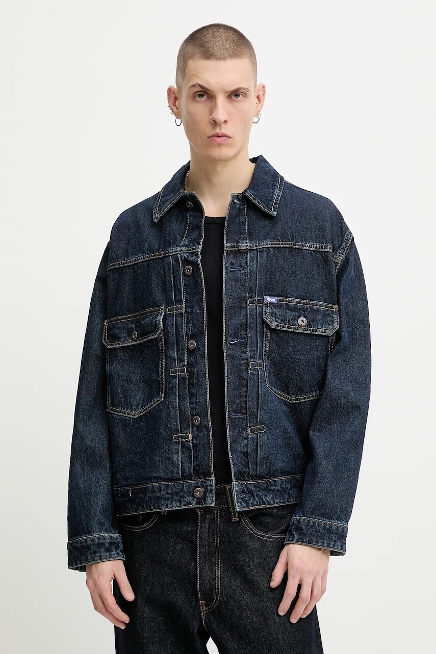 Rifľová bunda Hugo Blue tmavomodrá farba, prechodná, 50553560