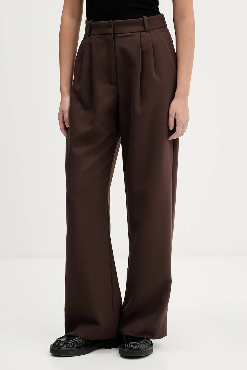 Nohavice Abercrombie & Fitch hnedá farba, široké, vysoký pás, KI156-5502-480