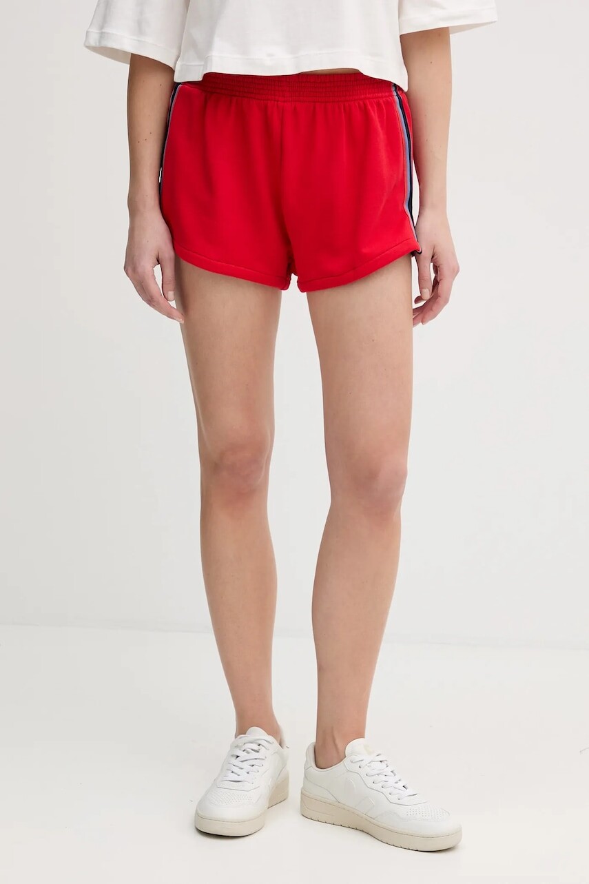 Bavlnené šortky United Colors of Benetton x Stranger Things červená farba, s nášivkou, vysoký pás, 33NVD900B