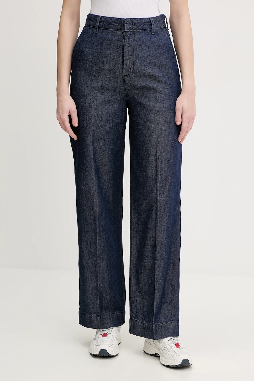 Nohavice Calvin Klein tmavomodrá farba, široké, vysoký pás, LV047E725G