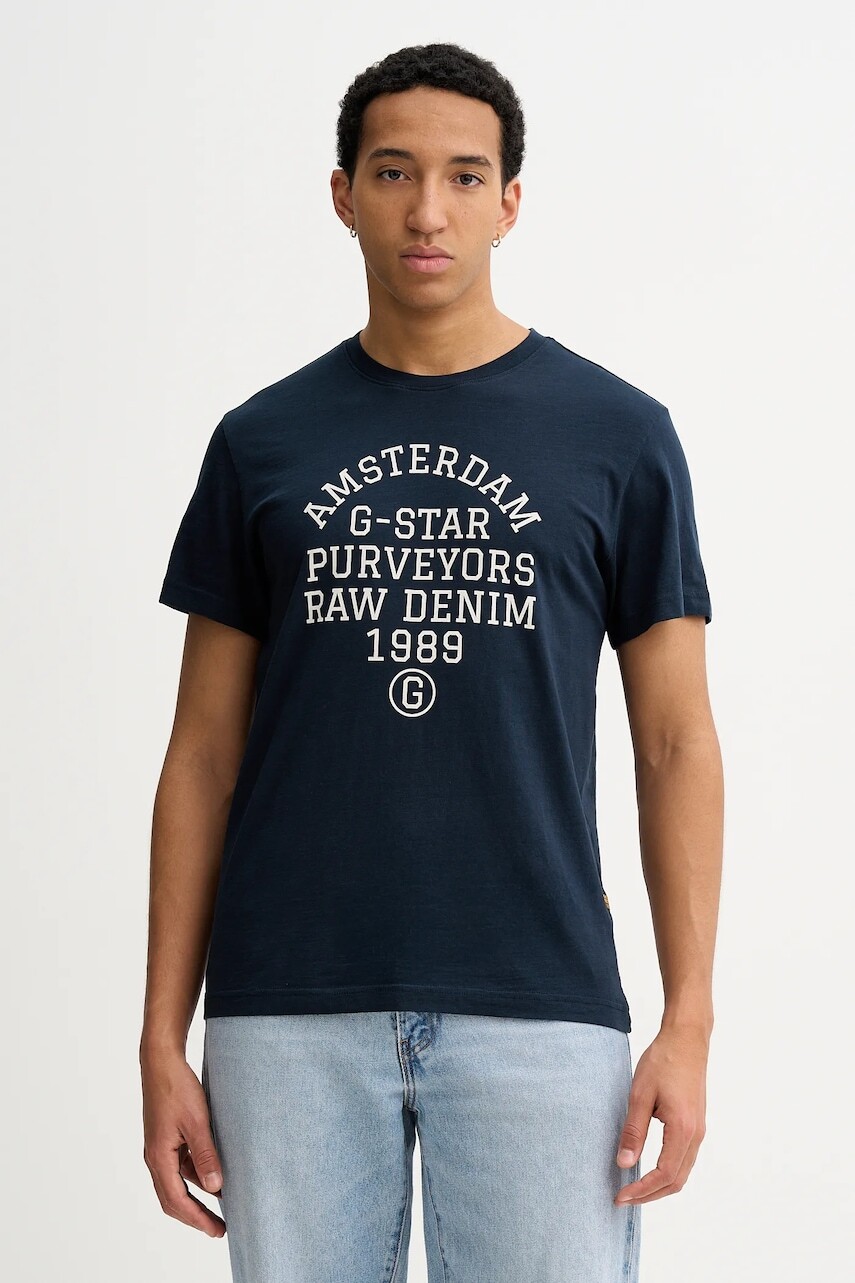 Bavlnené tričko G-Star pánske, tmavomodrá farba, s potlačou, D26856-C372