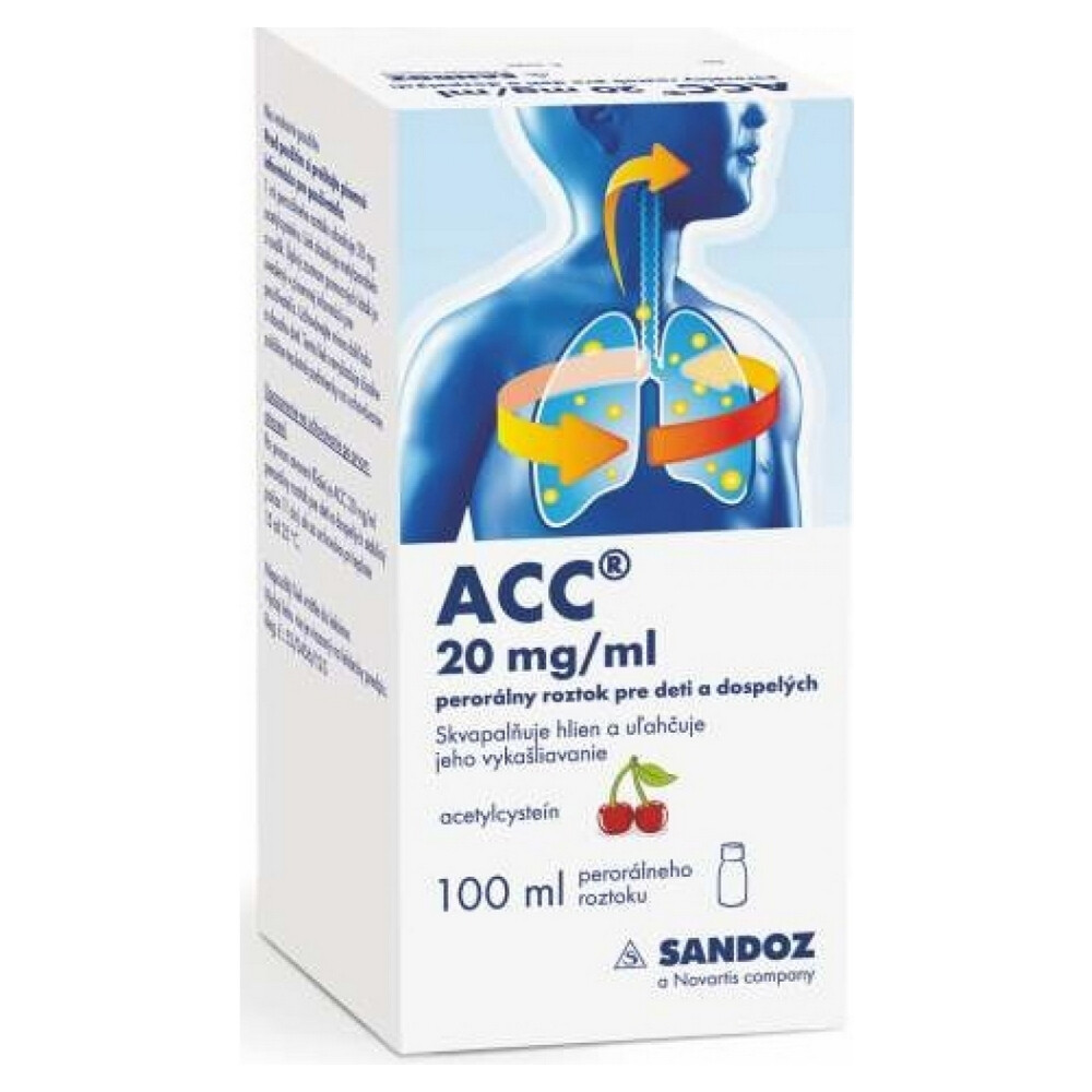 ACC 20 mg/ml Perorálny roztok pre deti a dospelých sol por (fľ.skl.hnedá + striekačka) 1 x 100 ml