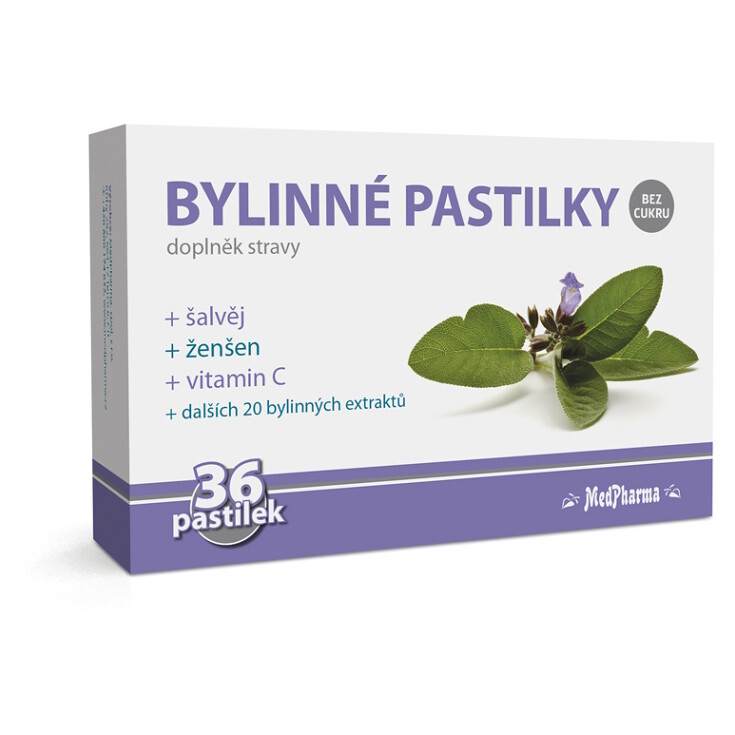 MEDPHARMA Bylinné pastilky bez cukru šalvia 36 ks