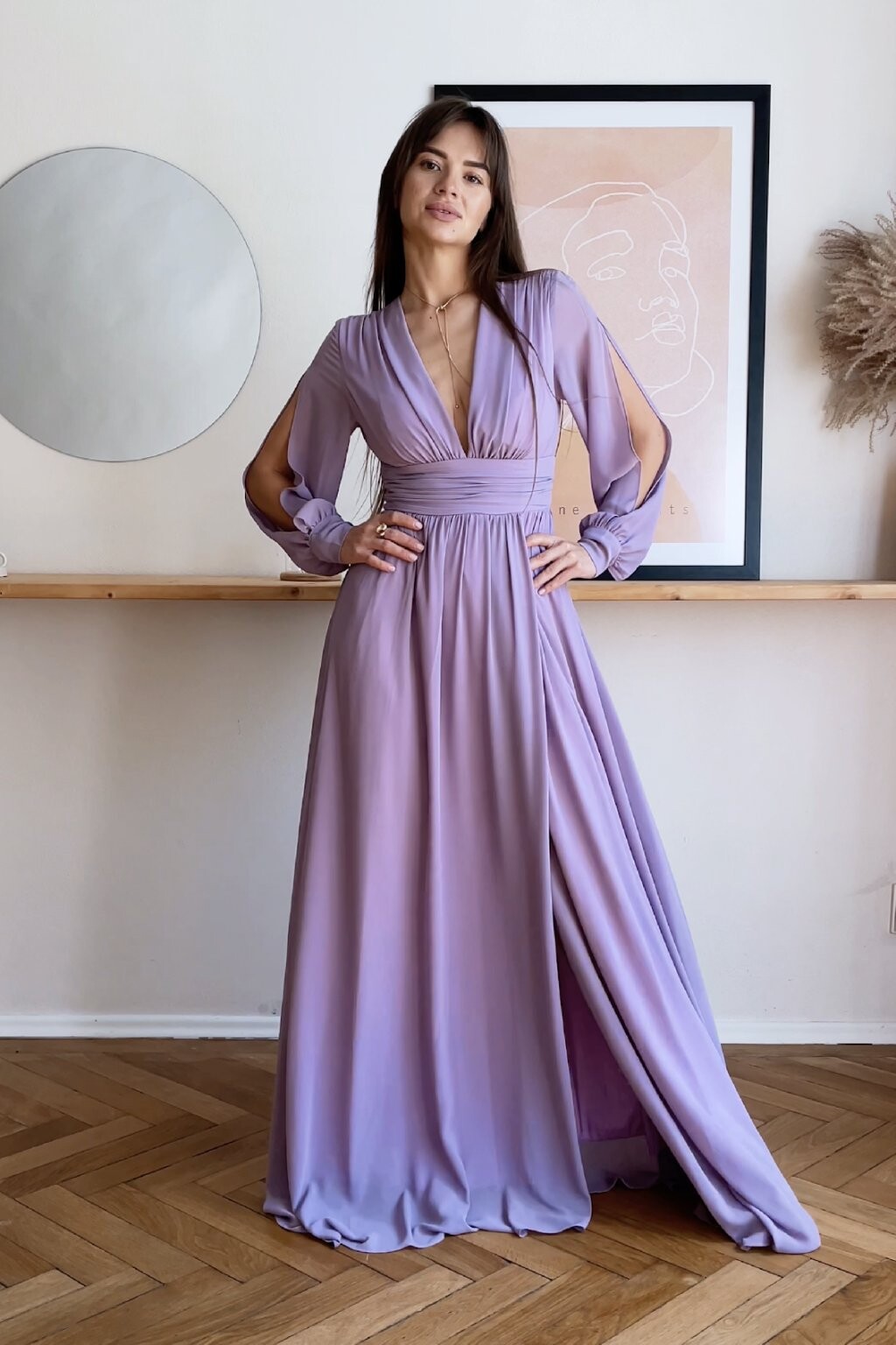 Eva & Lola Fialové šifónové šaty s odhaleným chrbtom Veľkosť: S