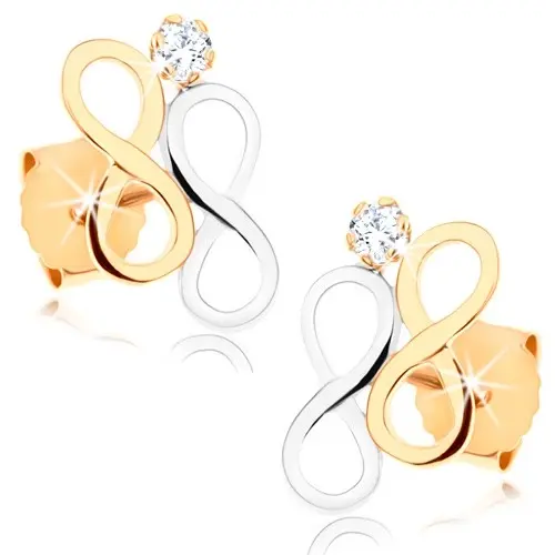 Náušnice z kombinovaného 9K zlata Infinity s čírym zirkónom
