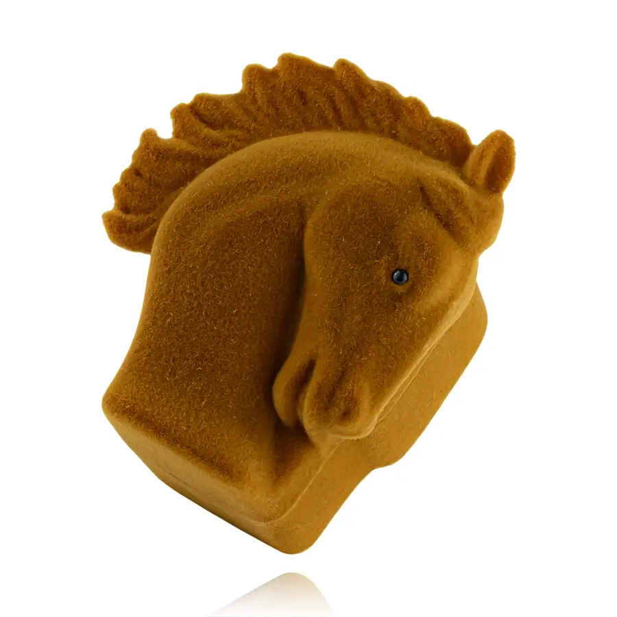 Zamatová darčeková krabička na šperky v tvare koňa, hnedá