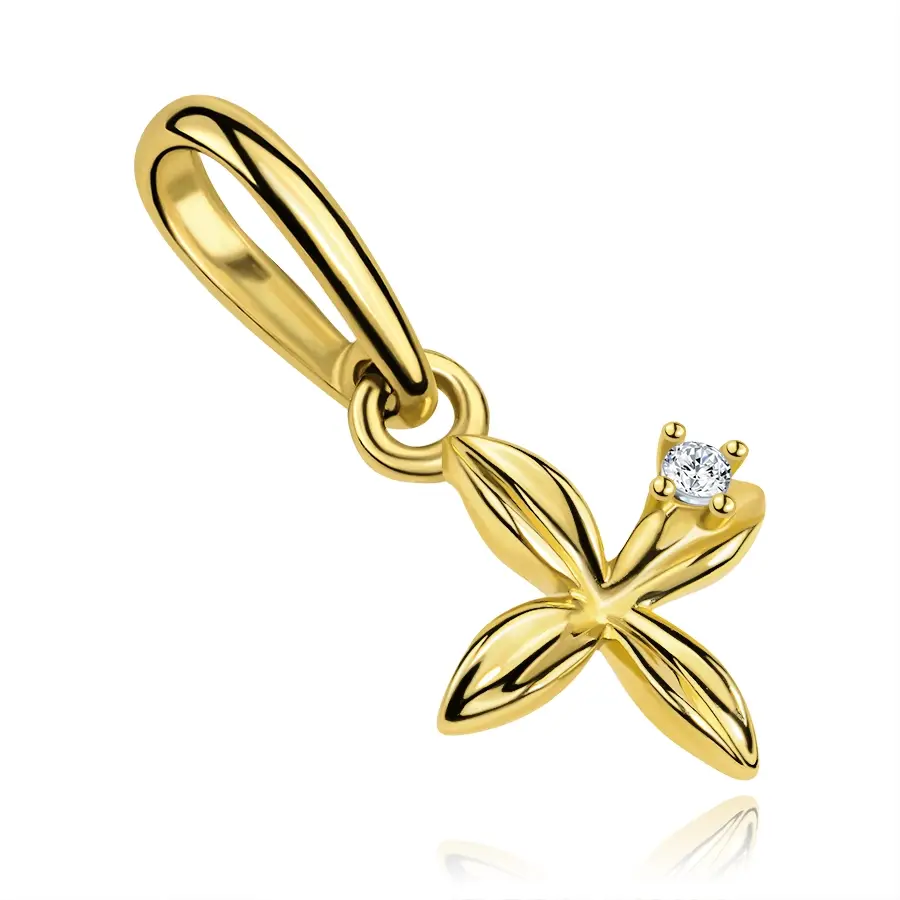 Zlatý prívesok 9K kvet so zirkónom a ryhovanými lupeňmi