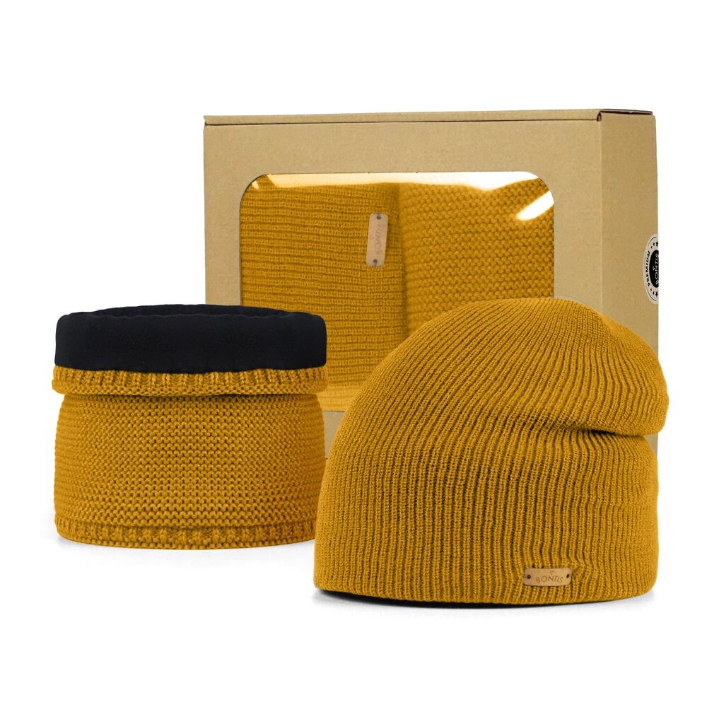 Bontis Darčeková sada: Padnutá pánska čiapka a nákrčník - Horčicová