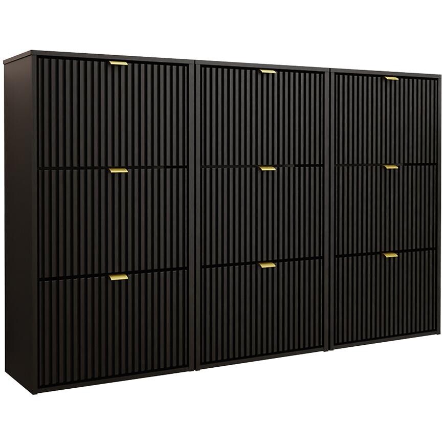 Skrinka na topánky Laro III Stojaci Čierna/Čierna/ Zlatý