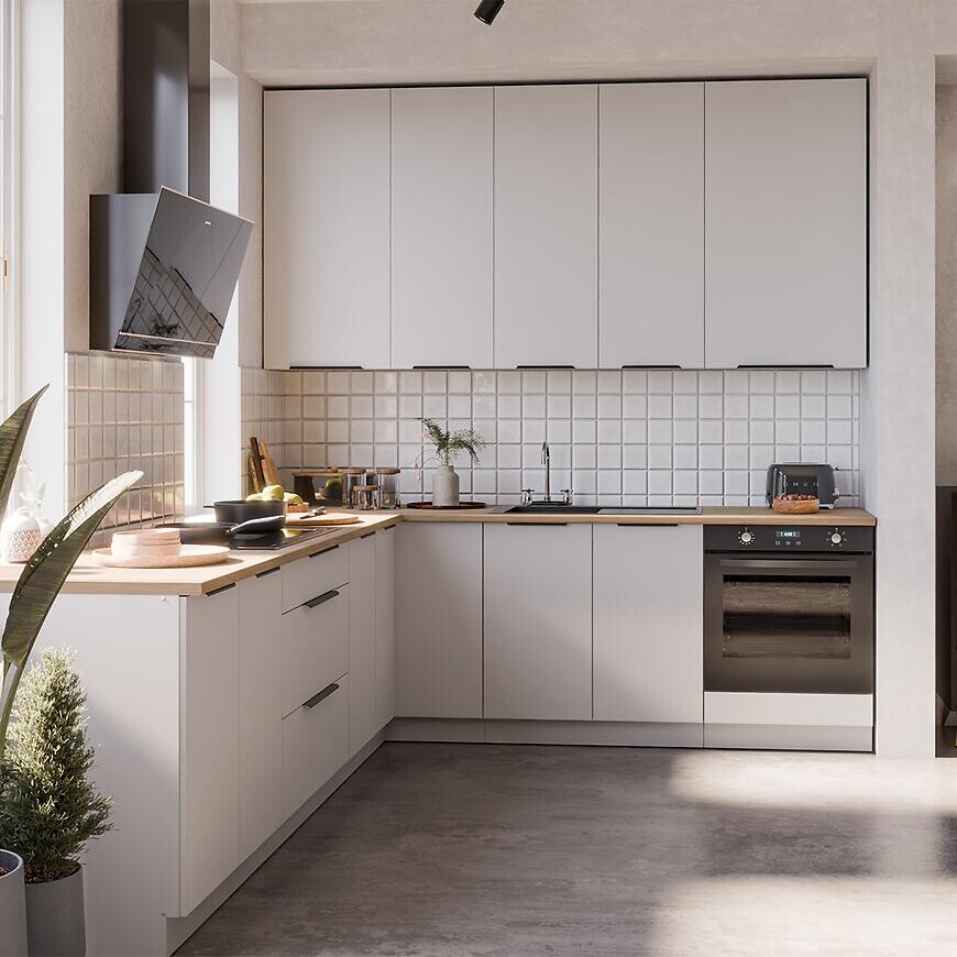 Kuchynská linka Aria WH/WH 260x230 cm bez kuchynskej dosky