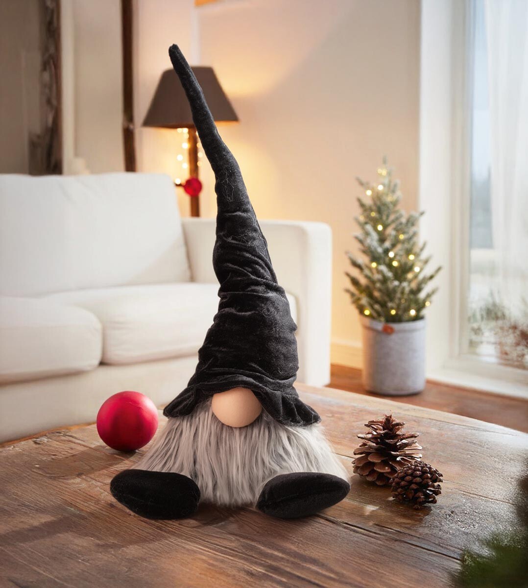 Vianočný škriatok, čierny, 66 cm