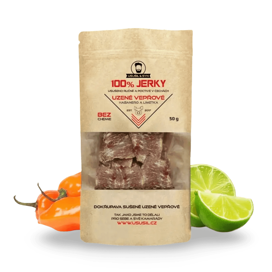 100% JERKY CHIPSY VEPŘOVÉ HABANERO A LIMETKA 50 g