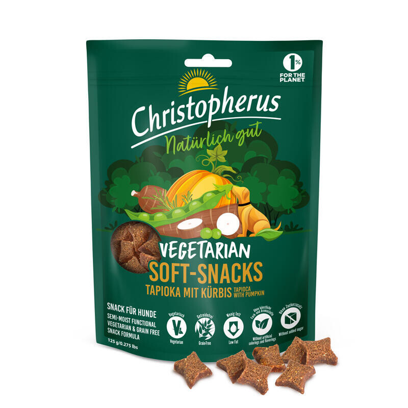 Christopherus Dog Semi-moist Snack Vegetarian Tapioca with Pumpkin 125 g