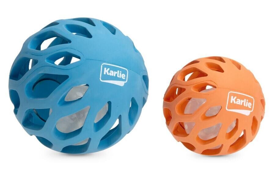 Karlie Gumová mřížkovaná koule s LED světlem uvnitř 11,5cm modrá