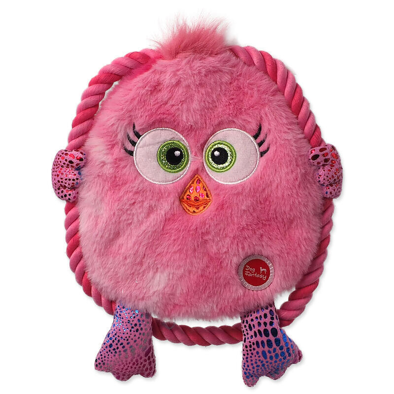 Hračka DOG FANTASY Monsters ploché kuře růžové šustící s provazem 18 cm